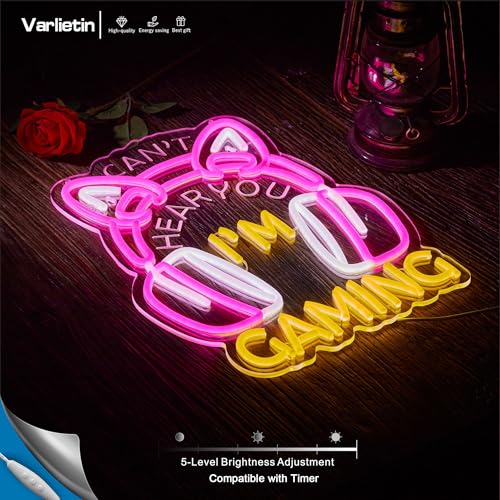 Pink Gaming Neon Sign for Wall Decor,Can't Hear You I'm Gaming Headset Gamer Dimmable LED Neon Signs Lights for Bedroom,Game Signs for Game Zone Video Room Girl or Boy Bedroom Art Birthday Party Gift