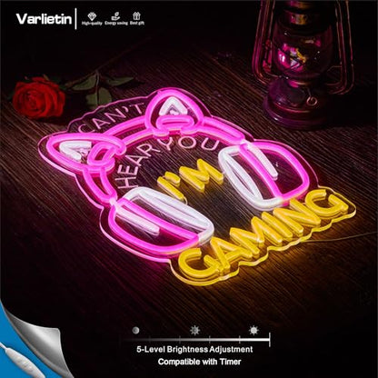 Pink Gaming Neon Sign for Wall Decor,Can't Hear You I'm Gaming Headset Gamer Dimmable LED Neon Signs Lights for Bedroom,Game Signs for Game Zone Video Room Girl or Boy Bedroom Art Birthday Party Gift