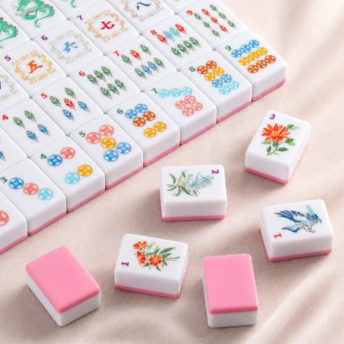 Pink American Mahjong Tile Set, 168 Premium Melamine | Gift-Ready Set with Storage Bag, Dice, Chips & Accessories for Family Game Nights, Parties, Travel and Vacations - color: Pink