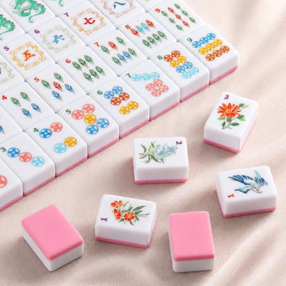 Pink American Mahjong Tile Set, 168 Premium Melamine | Gift-Ready Set with Storage Bag, Dice, Chips & Accessories for Family Game Nights, Parties, Travel and Vacations - color: Pink
