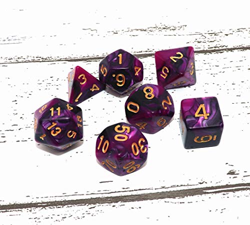 7Pcs DND Dice Set Black Purple RPG Polyhedral Dice for Dungeon and Dragons MTG D&D D20 D12 D10 D8 D6 D4 - color: Black & Purple Dcie