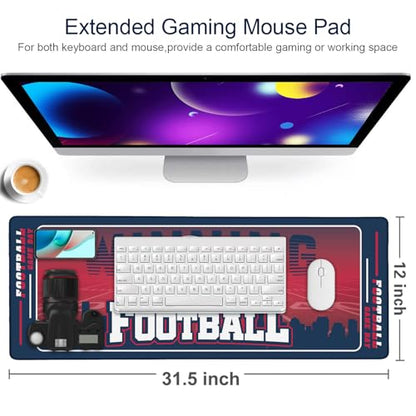 Football Desk Mat, Large Stitched Edges Gaming Mouse Pad, Blue Red City Design Keyboard Mat for Laptop Computer Desktop - 31.5x12 Inch for Football Fans - color: Blue Red Football