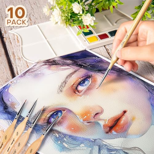 Golden Maple Miniature Paint Brushes 10pcs Detail Paint Brushes Flat Angle Filbert Fine Detail Brush Set for Acrylic, Watercolor, Miniature Models - style: 10YM