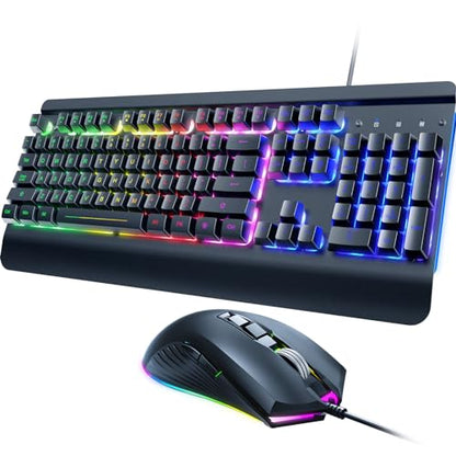 Wired Gaming Combo, 104 Keys, Rainbow Backlit, 4200 DPI, for PC/Mac/Xbox | Wired Gaming Keyboard Mouse All-metal Panel, Multimedia Keys, Wrist Rest, Perfect for Windows PC Gamers Dacoity - color: Metallic