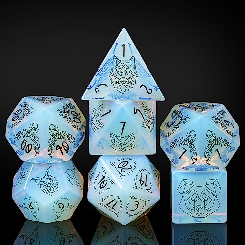 UDIXI Opal Stone DND Dice Set Gemstone Dice Set D&D for RPG Tabletop Games | Natural Stone, Premium Gift Box, DM Gift, for Dungeons and Dragons Role Playing Games - color: Opal- Beast