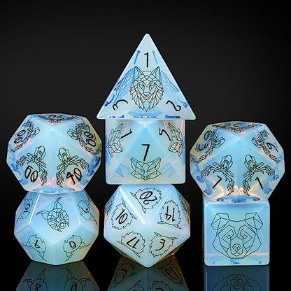 UDIXI Opal Stone DND Dice Set Gemstone Dice Set D&D for RPG Tabletop Games | Natural Stone, Premium Gift Box, DM Gift, for Dungeons and Dragons Role Playing Games - color: Opal- Beast