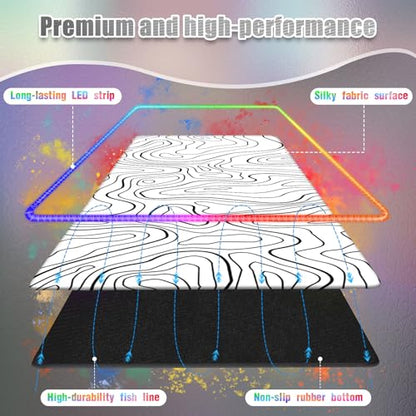 RGB Mouse Pad for Gaming I Large Mousepad with 14 Led Modes I Keyboard Pad Gaming Desk Mat I Non-Slip Rubber Base Mouse Mat I 900x400x4mm Waterproof Mousepad for Gamer I Cool White Line - color: White Line
