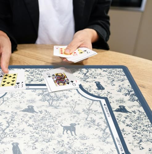 Blue Chinoiserie Labrador Mahjong Mat 31.5 x 31.5 Inch, French Country Toile Black Lab Non-Slip Noise Reduction Mahjong Table Mat for American Mah Jong Poker Card Board Games Dominoes - color: Blue Chinoiserie Labrador