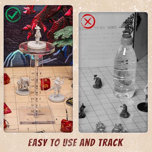 CZYY DND Flying Miniature Flight Stands, Set of 2 Acrylic Combat Risers | Small 1 in & Large 2 in Platforms, Tracks 0-9999 ft Altitude, Side Notches for Height Tracking, For Aerial RPG Combat Scenes