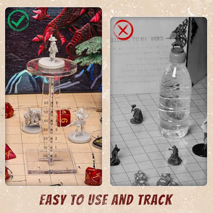 CZYY DND Flying Miniature Flight Stands, Set of 2 Acrylic Combat Risers | Small 1 in & Large 2 in Platforms, Tracks 0-9999 ft Altitude, Side Notches for Height Tracking, For Aerial RPG Combat Scenes