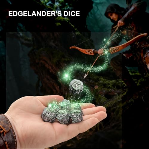 Haxtec Black Green Metal DND Dice Set Polyhedral D&D Dice with Leather Dice Bag Compatible with Dungeons and Dragons Gifts TTRPG Metal Dice Gamer Gift for DND Players Masters - color: Black Green White