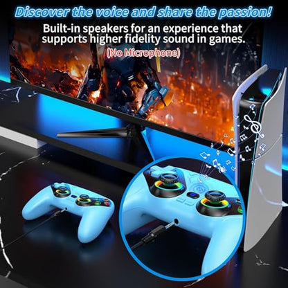 Nonbliep RGB Wireless Controller for PS5/PC, Bluetooth Controller with Turbo, Macro, 6-Axis Motion Control, Dynamic Vibration, 3.5mm Audio Jack, 1000mAh Battery, Speaker (Blue) - color: Blue