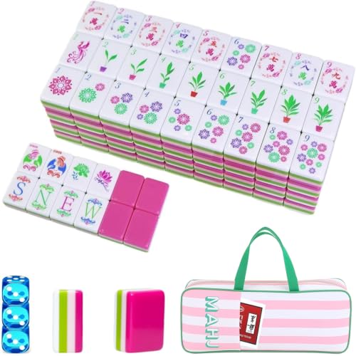 4 Layer Mahjong Tiles, 2026 Premium 160 Pcs Acrylic American Mahjong Tiles Set with Dice, Engraved Four Layer Mahjong Tile with Exquisite Carrying Bag, Home Trips Social Game (Classic Floral) - color: Classic Floral
