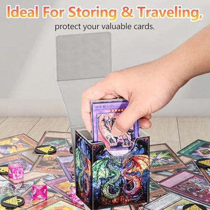 Card Deck Box, Card Storage Box Fits 100+ Single Sleeved Cards, Large Capacity PU Leather Card Storage Box with Strong Magnet for Magic Commander TCG/CCG, Castles And Dragons - color: Castles And Dragons