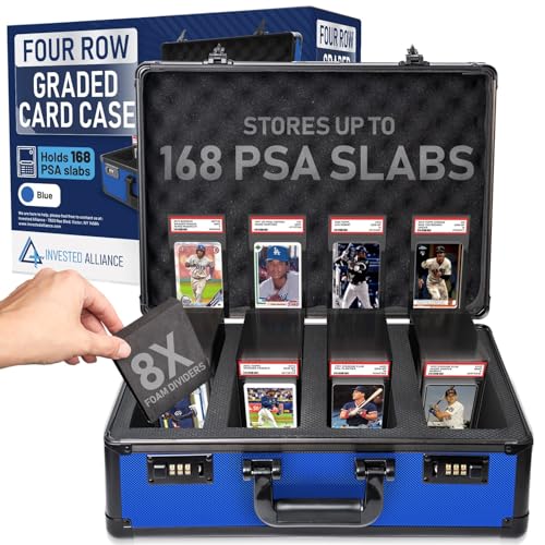Premium 4 Row PSA Slab Case For Graded Cards | 168 Graded Card Case Storage Box For PSA, BGS, SGC & More. Sports, Baseball, Football, Trading, TCG Collector Slab Storage Box Top Loader Holder. - color: Blue