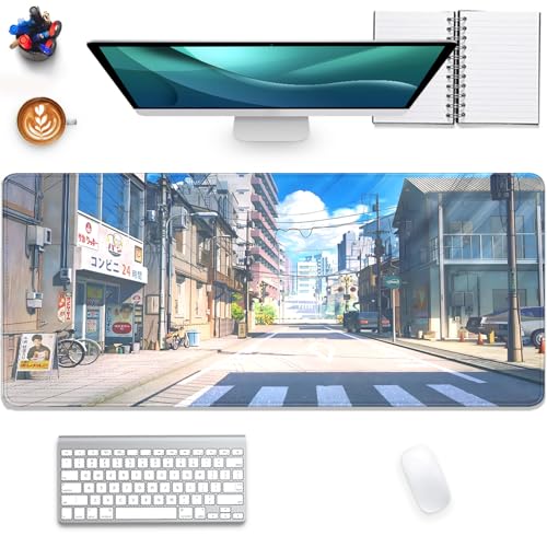 Anime Tokyo Street Japanese Mouse Pad,Large Extended Gaming Mouse Mat with Stitched Edges,Non-Slip Waterproof Rubber Base Desk Mat for Office Work Home Games Desk Pad(27.5X11.8 in) - color: Japanese Street