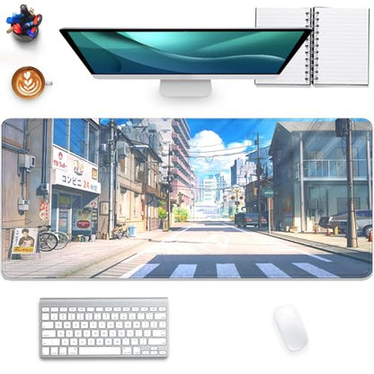 Anime Tokyo Street Japanese Mouse Pad,Large Extended Gaming Mouse Mat with Stitched Edges,Non-Slip Waterproof Rubber Base Desk Mat for Office Work Home Games Desk Pad(27.5X11.8 in) - color: Japanese Street