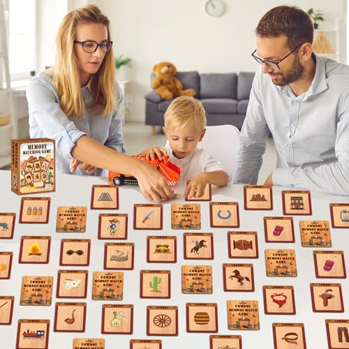 gisgfim 100 PCS Memory Matching Game Cowboy Concentration Memory Card Games for Kids Educational A Fun & Fast Western Party Favor Wild West Theme Matching Games - style: Western Cowboy