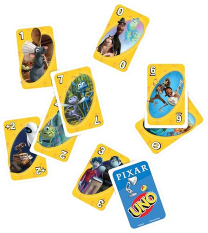 Mattel Games UNO Pixar Card Game for Kids, Adults & Family, Deck with Graphics & Rule Inspired by Movie Characters - style: UNO Pixar