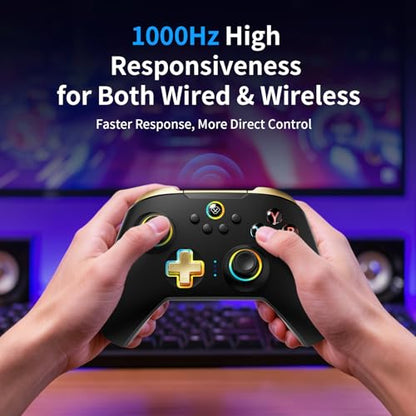 Aolion gaming N10 Wireless Controller Compatible with Switch/PC/iOS/Android, Hall Effect Joysticks, 1000Hz Polling Rate, Bluetooth/2.4G/Wired Gamepad, RGB Light, Back Buttons, Turbo, Motion Control