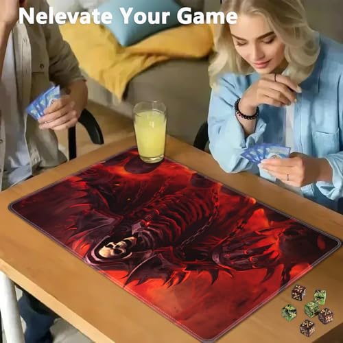 JVGFYNKL MTG Playmat + Drawstring Travel Pouch + 6 Dice Counter, for Tabletop Trading Card Game Playmats or Large Mouse Pad, Anti-Slip Rubber 24 x 14 in, King of Skeletons TCG Playmat - color: JV-Playmat-1-F-154