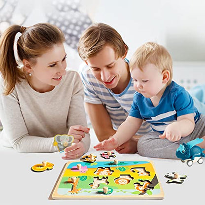 Wooden Peg Puzzles for Toddlers 1-3 - Montessori Educational Learning Puzzle Toys for Baby Gifts - style: Style C