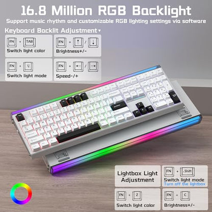 Aula H108 Wireless Mechanical Keyboard, Hot Swappable Silent Keyboard, Full Size Keyboard with Number Pad, Gasket Structure, RGB Backlit Computer Gaming Keyboard with PBT Keycaps for PC/Office - color: White Black