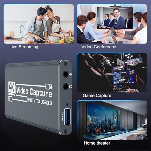 4k HDMI Capture Card for Streaming, Full HD 1080P 60FPS Capture USB 3.0 Game Audio Video Capture Card,for PS4/PS5/Xbox/Switch/OBS/Camera/PC/Laptop/Mac Plug and Play