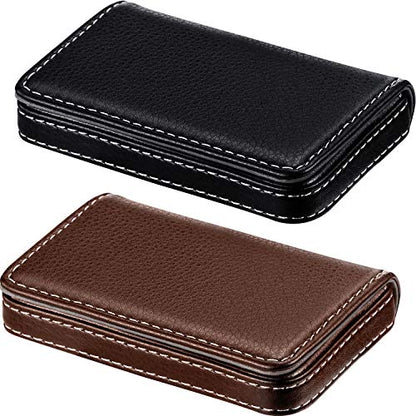 Outus 2 Pcs Business Card Holder, PU Leather Business Card Case Pocket Wallet with Magnetic Shut for Valentines Gift Adult(Black and Coffee) - color: Black and Coffee