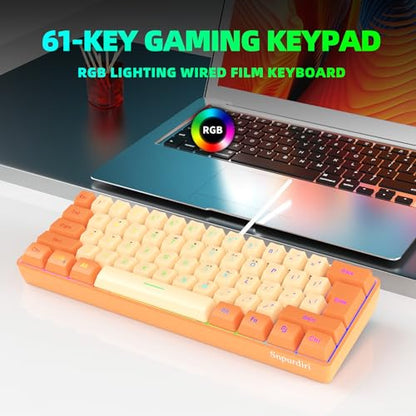 Snpurdiri 60% Wired Gaming Keyboard, RGB Backlit Ultra-Compact Mini Keyboard, Waterproof Mini Compact 61 Keys Keyboard for PC/Mac Gamer, Typist, Travel (Orange and Cream) | Backlit Ultra-Compact Mini Gaming Keyboard for PC/Mac Gamer, Typist, Travel - colo