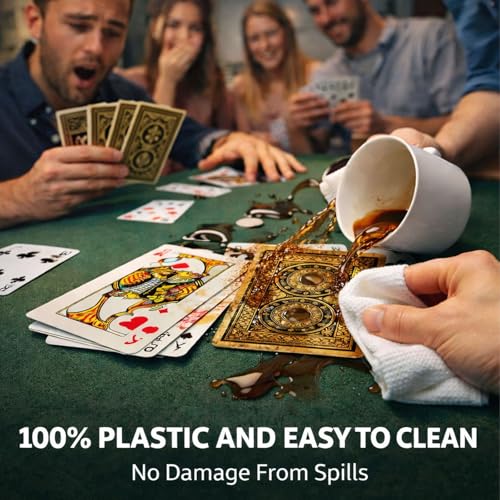 Ben Niu Bridge Size 100% Plastic Playing Cards Gold Edge Tin Box | Waterproof pvc deck, mechanical gear pattern, larger index readability, sturdy metal container, fully washable material - color: Gold Foil Bridge With Box