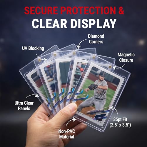 Ultra Pro One Touch 35pt Magnetic Card Holder – Hard Plastic Card Protector Case with UV Blocking – Clear Display for Standard Size 2.5" x 3.5" – Diamond Corners Design & Magnetic Closure – 5 Pack