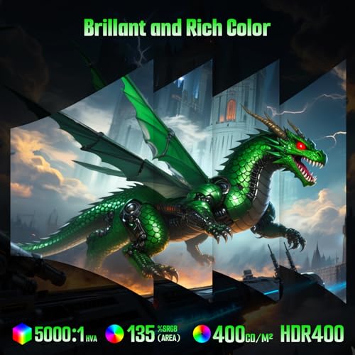 SANSUI 27 Inch 280Hz Curved Gaming Monitor,WQHD 280Hz / HD 400Hz Dual Mode,1500R Curved Computer Monitor, HDR400 135% sRGB 5000:1 Contrast Ratio, PIP/PBP,OD 1ms AI Crosshair,HDMI2.1 * 2, DP1.4,VESA - size: 27
