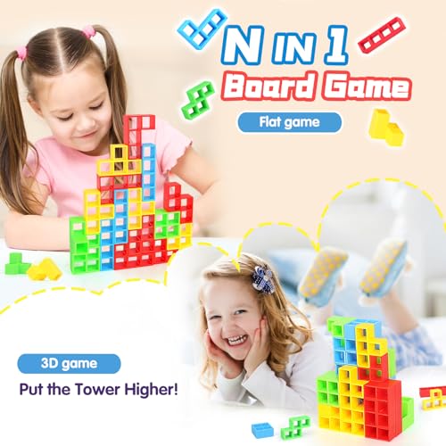 BBnote 64PCS Stack Game for Adult & Kids, Tetra Board Tower Games for Family Travel Party, 2 Players Balance Stacking Toy, Team Toys Building Block - size: 64PCS- 1 Base