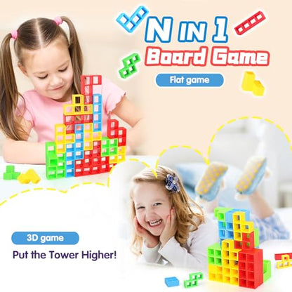 BBnote 64PCS Stack Game for Adult & Kids, Tetra Board Tower Games for Family Travel Party, 2 Players Balance Stacking Toy, Team Toys Building Block - size: 64PCS- 1 Base