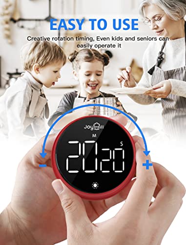 JOYHILL Digital Kitchen Timer, Large LED Display with Magnetic Countdown 3 Volume Levels, Ideal for Cooking Classroom Studying Fitness, Timer for Kids and Seniors Red