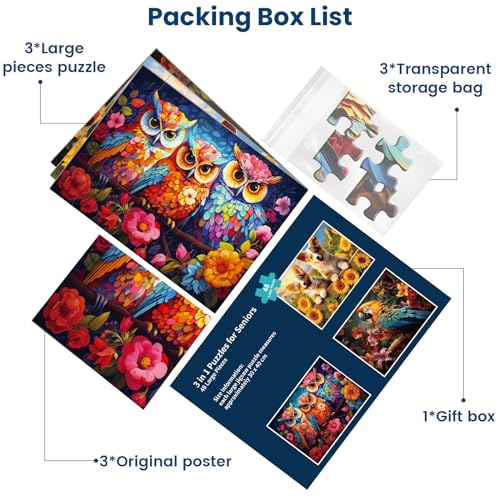 3 Packs Large Piece Puzzle for Seniors - Dementia 48 Pieces Puzzles for Elderly Adults,Alzheimer’s Puzzles Memory Cognitive Games for Elderly Seniors with 3 Storage Bags - style: 3 Pack 48 Large Piece
