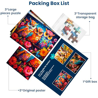 3 Packs Large Piece Puzzle for Seniors - Dementia 48 Pieces Puzzles for Elderly Adults,Alzheimer’s Puzzles Memory Cognitive Games for Elderly Seniors with 3 Storage Bags - style: 3 Pack 48 Large Piece