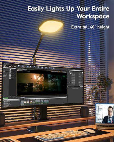 LitONES Tall LED Desk Lamps with Base, Edge-Lit Eye-Care, 50 Light Modes | 40" Height, Dimmable & Flexible, CRI>97.8, Memory and Timer Func, Stable Mental Base for Home Office, Video Calls & Drafting - size: Black 2 Pack