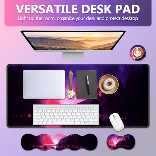 AIMSA Large Mouse Pad and Keyboard Wrist Rest Set, Ergonomic Wrist pad for Keyboard and Mouse Mat 4 in 1 Mousepad with Wrist Support Computer Mat, Village Evening Glow - color: Village Evening Glow