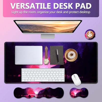 AIMSA Large Mouse Pad and Keyboard Wrist Rest Set, Ergonomic Wrist pad for Keyboard and Mouse Mat 4 in 1 Mousepad with Wrist Support Computer Mat, Village Evening Glow - color: Village Evening Glow