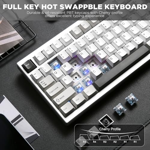 YUNZII AL80 75% Wireless Aluminum Mechanical Keyboard(Silver,Gateron Zero) | QMK/VIA, Smart LCD Display and Knob, Hot Swap, Gasket Structure, BT/2.4G/USB-C, RGB Keyboard for Gaming/Win/Mac - color: Silver, size: Gateron Zero Switch