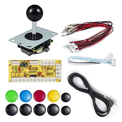 Keten Classic Arcade DIY Kit, Zero Delay DIY Arcade Game Button and Joystick Controller Kit for Rapsberry Pi and Windows, 5 Pin Joystick and 10 Push Buttons (Red)