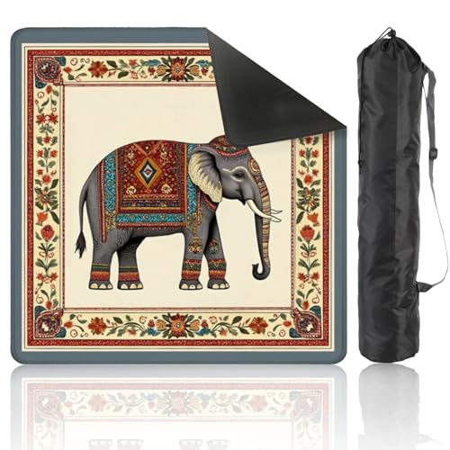 Mahjong Mat 31.5" x 31.5" Ornate Indian Elephant Floral Border Traditional Motif Design Non-Slip Noise Reduction Mahjong Tiles Table Cover for Dominoes Poker Card Board and Tile Games Gift - color: Color5