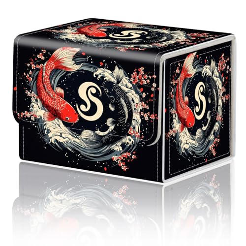 Card Game Storage Box for TCG Deck Box MTG Card Box Organizer Trading Card Case Commander Deck Box TCG Card Storage Box Magnetic Closure Creative Pattern, Black Red Koi Fish Cherry Blossoms - color: Black Red Koi Fish Cherry Blossoms