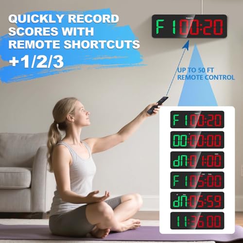 Gym Clock Timer for Tabata, FGB & EMOM, Large LED Workout Clock with Remote Control, 10 Custom Interval Modes, 120dB Buzzer, Fitness Digital Timer for Home Gym, HIIT, CrossFit, Boxing, Yoga, Garage | 12-inch LED display and bold oversized numbers