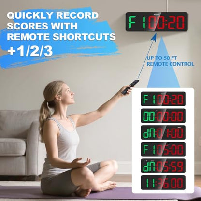 Gym Clock Timer for Tabata, FGB & EMOM, Large LED Workout Clock with Remote Control, 10 Custom Interval Modes, 120dB Buzzer, Fitness Digital Timer for Home Gym, HIIT, CrossFit, Boxing, Yoga, Garage | 12-inch LED display and bold oversized numbers