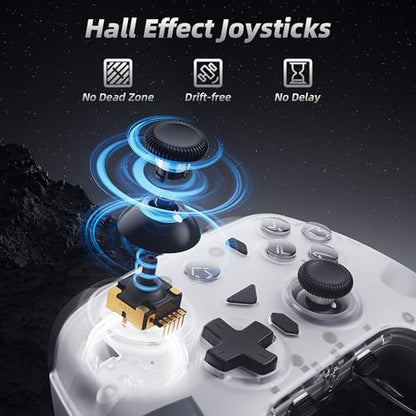 Mytrix PC Controller with Charing Dock, Wireless Bluetooth 2.4G Wired Multi-Platform Controllers Hall Effect Joysticks Hall/Micro 2-in-1 Triggers, 1000Hz Report Rate 4 Macro Keys ABXY MicroSwitch [windows] - color: Gray