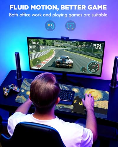 Mouse Pad, Desk Mat, 31.5x11.8in Large Mousepad | Desk Pad with Stitched Edge & Rubber Non-Slip Bottom, Gaming Mouse Pad, Mousepad for Home, Office, Blue Starry Sky Cat - color: Blue Starry Sky Cat
