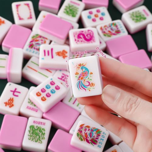 Soulchen 160 Pink Kaleidoscope American Mahjong Tile Set with Acrylic Storage Box & Dice 1.2" 3D Engraved Tiles for Adults Friends Family Game Night Mahjong Travel Size Chinese Game Gifts - style: Kaleidoscope